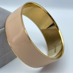J.Crew Wide Enamel Bangle Bracelet – Neutral/Gold Tone, Size 7.5
